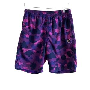 A Bathing Ape BAPE Camo Beach Swim Shorts Size Small Purple Lined Pockets Resort